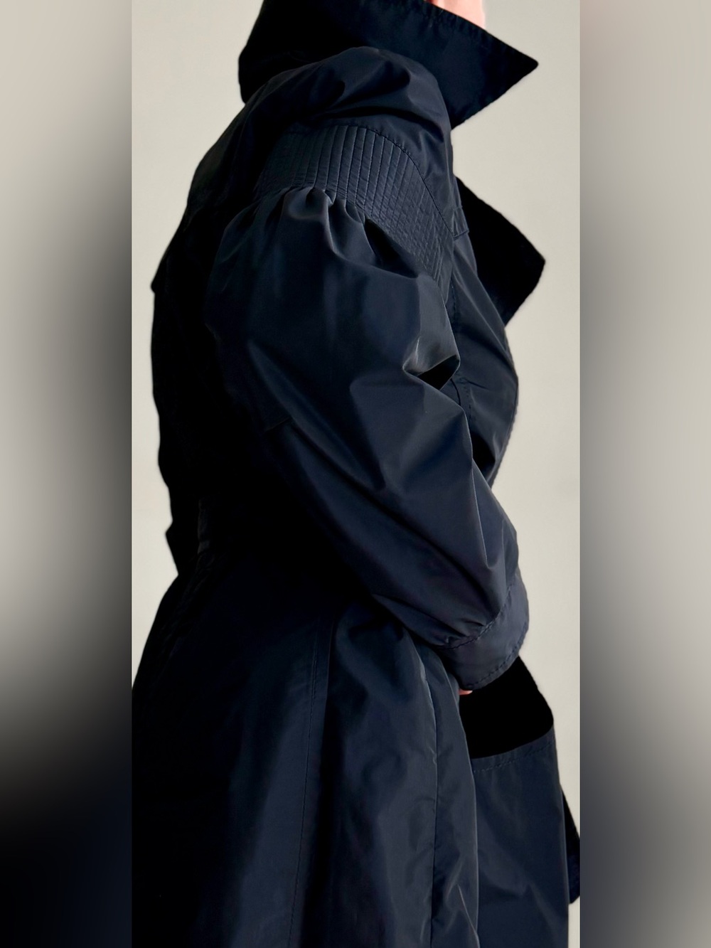 Creenstone Iridescent Navy Double-Breasted Trench Coat – Size 40 (US 10)